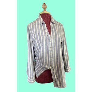 Nicole Miller Womens Striped Button-Up Shirt 1X Lightweight Blue & White